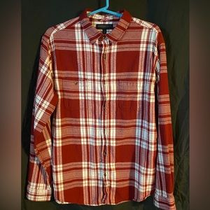 Mens Flannel Shirt Fleece Red White Plaid